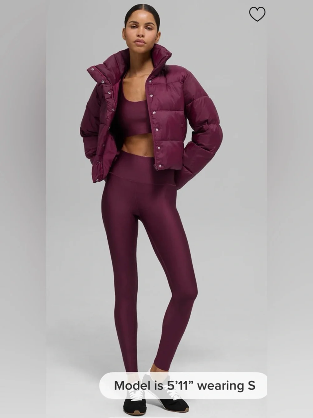 ALO Yoga NWT Gold Rush Puffer Jacket Burgundy with Zipper pockets Size S